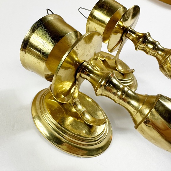 Vtg Solid Brass Wall Sconces Candleholders Hollywood Regency Style Pair - Picture 10 of 14